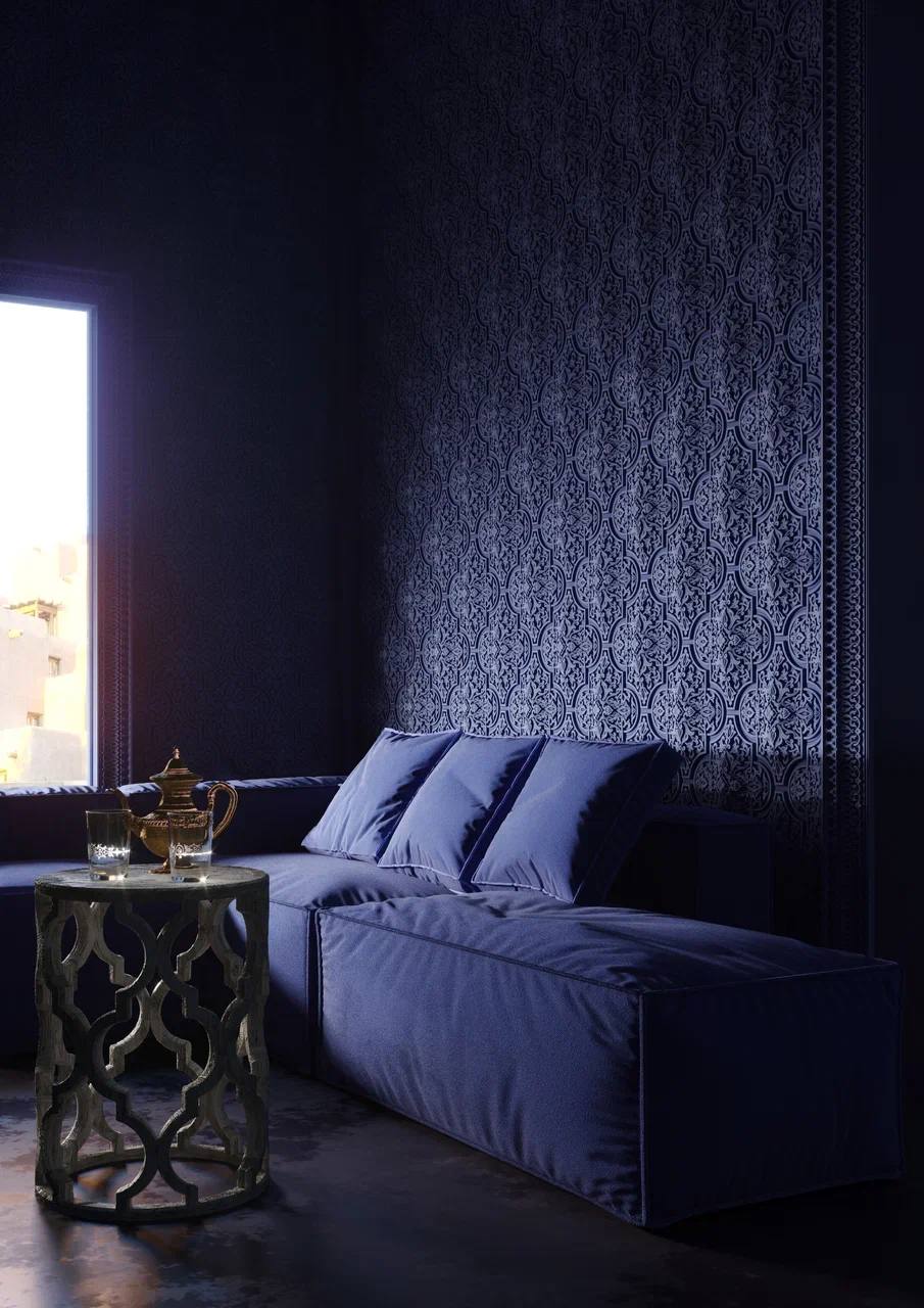 Sötétkék marokkói mintás falpanel